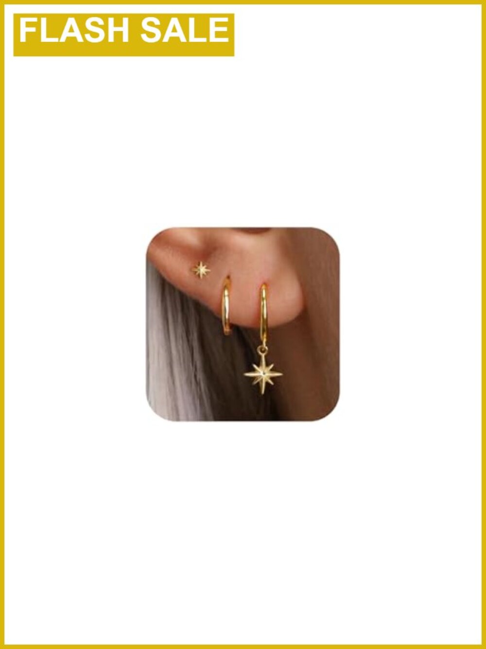 3 Pair 14k Gold Plated CZ Huggie Hoop Earrings Set Hypoallergenic 925 Sterling